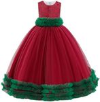 Cichic Elegant Little and Big Girls Long Birthday Party Wedding Pageant Graduation Prom Maxi Dresses 4-14Years, 02-red+green, 13-14 Years