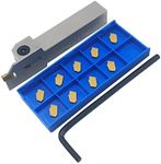 5/8in 3/4in Indexable Lathe Grooving Parting Holder with 10 Pieces GTN- SP200 SP300 Heavy Duty Nickel Plated ZQ1616/2020R02/03 Right -Hand Cut Off Tool Carbide Inserts (5/8" Holder + SP200)