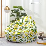 Lukery Bean Bag Chair Bean Bag Cover (No Filler), 3D Fruits Beanbag Chair for Adults Kids, Stuffed Animal Storage Bean Bags, Cotton Beanbag Lazy Sofa (Lemon,S/27.6x31.5'')