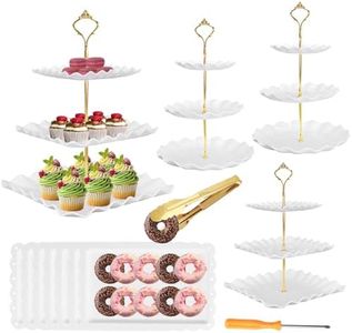 Dessert Table Display Set Stands: Cupcake Stand Set - 10 Pcs Cupcake Tower 4 3 Tiered Tray Stand 6 Plastic Tray for Birthday Baby Shower Tea Party White