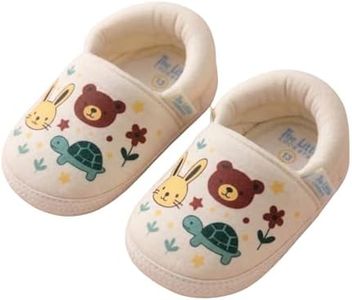 THE LITTLE LOOKERS Shoes for Baby | Cotton Shoe | Footwear | Prewalking Shoes for Babies | Soft & Comfortable Sole | Baby Walker Booties for Infants, Babies (Unisex) (Off White_Tortoise, UK Footwear Size System, Infant, Men, Age Range, Medium, 6 Months, 9 Months)