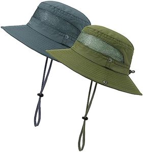 Durio Sun Hats for Kids Boys & Girls - UPF 50+ Wide Brim Sun Protection Breathable Bucket Hats for Fishing & Outdoor - Dark Grey & Army Green - 5-13 Years
