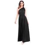 Women's Infinity Backless Dress Convertible Multi-Way Wrap Halter Cocktail Dress Bandage Bridesmaid Wedding Guest Sleeveless Long Dress One Shoulder Evening Party Pageant Maxi Prom Gowns Black M