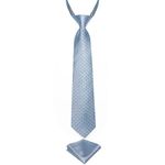 DiBanGu Pretied Tie for Boys Silk Dusty Blue Plaid Necktie and Pocket Square Set for Age 7-15