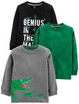 Simple Joys by Carter's Boys' Toddler 3-Pack Graphic Long-Sleeve Tees, Crocodile/Rockets/Genius, 5T