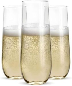 48pk Stemless Plastic Champagne Flutes - 9 Oz | Clear Plastic Wine Glasses | Shatterproof Mimosa Bar Supplies | Disposable Cocktail Glasses | New Years Eve Party Supplies 2023