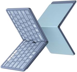 Samsers Full-Size Foldable Bluetooth Keyboard, KF08S Wireless Folding Keyboards with PU Leather Cover, Portable Travel for iPhone iPad Smartphone Tablet Laptop, Android Windows Mac OS, Blue
