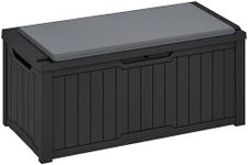 YITAHOME 120 Gallon Outdoor Storage Deck Box with Cushion, Large Resin Patio Storage for Outdoor Pillows, Garden Tools and Pool-Supplies, Waterproof, Lockable (Black)