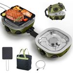 BODEGA 2 Burner Propane Camping Stove,20000 BTU Folding Camp Stove with Pressure Adjustable Burners,Wind-Resistant Dual Gas Stoves with Portable Handle&Bag&GrillPan for Camping,BBQ,RV,Backyard Cooking