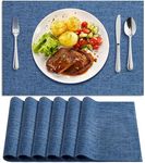BIPASION Placemats, Cloth Placemats for Dining Table Set of 6, Washable Table Place Mats, Farmhouse Kitchen Table Mats for Indoors & Outdoors, Easy to Clean, Blue