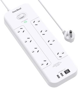 One Beat Power Board Surge Protected,8 Widely Outlets with 4 USB Ports(2USB A 2USB C),USB Power Board with 2M Extension Cord,900J Surge Protection,Flat Plug,Wall Mount for Home Office
