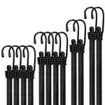 Bungee Cords with Hooks Jsdoin 12PCS Heavy Duty Bungee Cord Weatherproof & UV-Resistant Elastic Bungee Straps For Securing Tarps, Luggage, Tents, Bikes, Garden Furniture (Black)