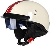 Retro Motorcycle Half Helmet for Adult Men Women DOT Approved German Style Half Face Helmets with Drop-Down Goggles Sun Visor Half Shell Open Face Helmet for Cruiser Moped Scooter