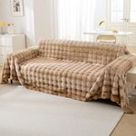 HOKIPO Luxury Gradient Faux Rabbit Wool Sofa Throw, Fluffy Sofa Cover for 3 Seater Sofa, 180(D) x 310(L) cm, Brown (NEW-5078-BRN)