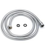 H&S Stainless Steel Shower Hose with 2 Washers - 1.5m (59”) - Extra Long Universal Replacement Hose with Chrome Finish - Anti Kink & High Flow Flexible Handheld Extension