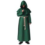 BLESSUME Monk Costume Medieval Hooded Priest Robe Renaissance Friar Cowl Outfit (M, Green)