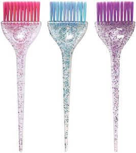 Colortrak 3 Pack Hair Color Brush Set with Glitter Handles for Highlighting, Tint and Coloring Hair Sections - Soft Feathered Bristles Hair Color Application 3.5 x 11 inch
