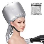 Bonnet Hood Hair Dryer Attachment, Welltop Soft Drying Cap Adjustable Hair Steamer Hand Free Used for Drying, Styling, Curling & Deep Conditioning, Fits All Head & Hair Sizes-Silver