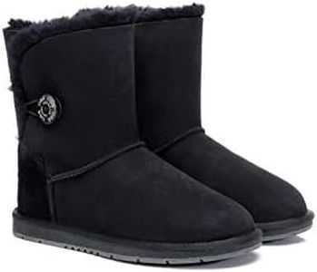 UGG Boots Women Australian Premium Twinface Sheepskin Short Mid Calf Bailey Button Boots Water Resistant Winter Shoe Black US Women 8