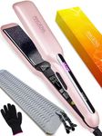 ANGENIL Flat Iron Wide 1.6 Inch Hair Straightener for Thick Hair, Dual Voltage Hair Straightener and Curler 2 in 1, Ceramic Flat Iron with Silicone Heat Resistant Mat Pouch, Fast Heating, LCD Display