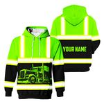 HiVis Custom Green Semi Truck Driver Custom Name High Visibility Hoodie for Men Reflective Hoodie Hi Vis Hoodie Safety Workwear for Canadian - 8 Sizes S to 5XL (S)