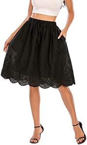Love Welove Fashion Women's A-line Flared Embroidered Below Knee Length with Lining Knee Length Skirt (XL, Solid Black)
