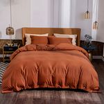 Argstar 3 Pieces Button Closure Duvet Cover Set King, Burnt Orange Duvet Cover with Buttons, 100% Microfiber Soft & Easy Care Bedding Comforter Cover with Ties (1 Rust Duvet Cover, 2 Pillowcases)