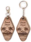 Timber Box Design Vacation Home Keychain - Laser Engraved Wood Key Chain - Small House Gift, Beige