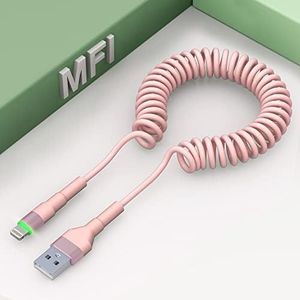 Coiled iPhone Lightning Cable [MFi Certified], Apple CarPlay Cable with Data Sync, Short Coiled iPhone Charger Cable for Car, Pink