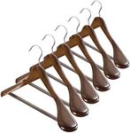 Extra Wide Shoulder Wooden Hangers - Set of 6 - Heavy Duty Coat Hanger for Suit, Jacket, Non Slip Bar for Pants, Anti-Rust 360 Degree Swivel Hook, Extra Smooth Vintage Wood Finish