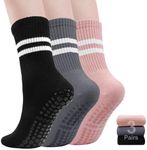 H HOME-MART 3 pairs Reformer Pilates Socks Yoga Socks with Grips for Women Non-Slip Grip Socks Yoga Socks Barre Socks Non Slip Socks for Barre, Dance, Workout (Standard, Black/Grey/Pink- 3 Pairs)