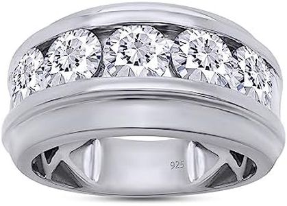 SAVEARTH DIAMONDS Round Cut Lab Created Moissanite Diamond Five Stone Men's Wedding Band Ring In 14K White Gold Plated 925 Sterling Silver Jewelry (G-H Color, 3.50 Cttw) Ring Size-11