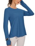 IECCP Gym Shirts for Women Long Sleeve Workout Tops Running Sun Shirts Lightweight Moisture Wicking Hiking Shirts Light Blue Medium