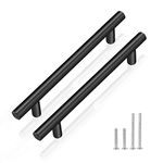 PinLin 20 Pack Kitchen Door Handles 128mm Hole Centre Flat Black Cabinet Handles Stainless Steel Cupboard T Bar Handle (Screws Included)