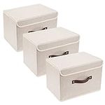 TYEERS Collapsible Storage Box with Lid, Fabric Storage Box for Clothes, Wardrobe Storage, 38x25x25 cm, Set of 3, Beige