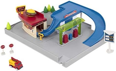 Driven by Battat – Gas Station & Drive-Thru Restaurant Playset – Toy Car Accessories for Kids – 5-Piece Set with Toy Food Truck – Toy Car Playset – 3 Years + – Pocket Dine & Drive Pit Stop (5pc)