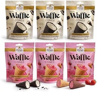 Dolce Calma Mini Waffle Cone Bites, Premium Belgian Chocolate Filled Snack, Strawberry & Cookies and Cream Variety Pack, 6 Resealable Packs, 15.9 oz (450g), Crispy Snack, Lunchbox Treat