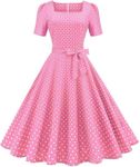 Womens 1950s Vintage Polka Dots Audrey Hepburn Dress Rockabilly Prom Cocktail Tea Party Homecoming Wedding Swing Dress (AU, Alpha, XX-Large, Regular, Regular, Pink)