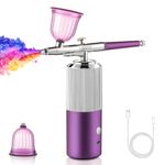 Airbrush Kit Machine, Rechargeable Handheld Airbrush, Cordless Air Brush Portable Wireless for Nail Art, Makeup, Barber, Cake Decor, Painting (Purple & Silver)