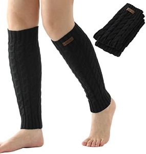 Brook + Bay Leg Warmers for Women - Cable Knitted Ankle Warmers - Winter Boot Cuffs - Warm Calf Leg Warmers OSFM - Black
