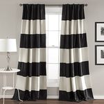 Lush Decor Montego Striped Window Curtains Panel Set for Living, Dining Room, Bedroom (Pair), 84” x 52”, Black