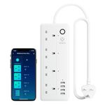 WOOX Smart Power Strip, WiFi Plug Smart Outlets Extension Lead 1.5M with 4 Separate Controllable AC Outlets and 4 USB Port, Compatible with Alexa, Google Home, Timer, Voice/Remote Control,2.4GHz WiFi