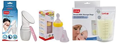 LuvLap Baby Breast Milk Storage Bags (Pack of 25) Disposable Milk Freezer Bags, Transparent & Easy Squeezy Food Feeder - 180 ml & Luvlap Silicone Food Grade Breast Milk Catcher/Saver(White, 100ml)