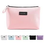 Small Makeup Bag MAANGE Small Travel Cosmetic Bag Portable Makeup Pouch Waterproof PU Leather Make up Bag Cosmetic Bag for Purse with Handle Versatile Zipper Pouch for Women Girls (Pink)