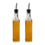 SAND DUNE Set of 2, 250 ml Each Glass Oil Dispenser Bottle for Kitchen | Stainless Steel Leak-Proof Silver Cork | Transparent Oil Pourer