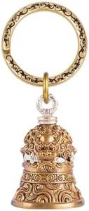 COPPERTIST.WU Lion-Biting Sword Bell Vintage Decor Bells Keychain w Key Ring for Car Home Office (Brass & Silver)