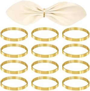 Nogeqi Round Modern Napkin Rings, Metal Bulk Gold Napkin Rings Holders for Cloth Napkins Wedding Party Ramadan Easter Napkin Rings Table Decor, Gold Napkin Ring Set of 12