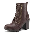 DREAM PAIRS Women’s Combat Ankle Boots Chunky Heel Round Toe Booties,Size 9,Brown,SILVERADO