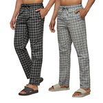 XYXX Men's Super Combed Cotton Checkered Checkmate Pyjamas [Pack of 2] Elasticated Waist, Drawstring | Loungewear for Men in Black, Grey Checks