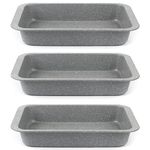 Salter COMBO-8052A Set of 3 Marble Collection Carbon Steel Non-Stick Roasting Pan, Meat Roaster, Batch Brownie Baking Tin, 36 cm, Grey